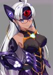  1girl android armpits breasts chest_jewel cyborg forehead_protector gem glasses highres large_breasts long_hair makibane_(mkbane) purple_eyes solo t-elos t-elos_re: very_long_hair xenoblade_chronicles_(series) xenoblade_chronicles_2 xenosaga 