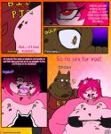  2018 anthro belly big_belly breasts clothing comic domestic_pig duo english_text female hair hi_res male mammal morbidly_obese morbidly_obese_anthro morbidly_obese_female mr._pig_(viroveteruscy) obese obese_anthro obese_female obese_male open_mouth overweight overweight_anthro overweight_female overweight_male pink_hair raspberry_(viroveteruscy) red_eyes sound_effects suid suina sus_(pig) tet text topwear torn_clothing torn_topwear ursid viroveteruscy weight_gain 