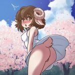  absurd_res anthro blush bottomless bovid bunnybits caprine clothed clothing female genitals hi_res looking_at_viewer mammal no_underwear open_mouth pussy sheep solo 