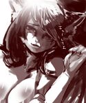  2016 5_fingers anthro bodily_fluids breasts bust_portrait closed_smile digital_media_(artwork) felid feline female fingers fur hair humanoid_hands japanese_text kemono long_hair looking_at_viewer mammal nude portrait smile smiling_at_viewer solo tears teteteko text 