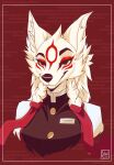  2022 absurd_res amaterasu anthro canid canine canis capcom clothed clothing deity facial_markings female fur head_markings hi_res mammal markings pigtails potatokamaos signature simple_background smile solo video_games white_body white_fur wolf ōkami 