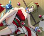  absurdres arm_wrap blonde_hair blue_eyes breasts cleavage glaceon hairband highres irida_(pokemon) jewelry large_breasts legs neck_ring pokemon pokemon_(game) pokemon_legends:_arceus red_hairband red_shirt shirt short_shorts shorts strapless waist_cape white_shorts xyma2524 