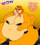  2018 anthro apricot_(viroveteruscy) belly big_belly big_breasts bottomwear breasts clothing comic deep_navel english_text female hi_res huge_breasts hyper hyper_belly mammal morbidly_obese morbidly_obese_anthro morbidly_obese_female navel obese obese_anthro obese_female open_mouth overweight overweight_anthro overweight_female red_eyes rodent sciurid solo text topwear torn_clothing viroveteruscy warning_cream_filled weight_gain 