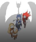  2boys 2girls anger_vein angry apocalypse_bird ascot black_pants blonde_hair blue_hair boots capelet chesed_(project_moon) coat coffee full_body gebura_(project_moon) kan_(aaaaari35) lobotomy_corporation long_sleeves messy_hair multiple_boys multiple_girls non-web_source pants project_moon puffy_sleeves punching red_hair shadow shirt sketch skirt tiphereth_a_(project_moon) tiphereth_b_(project_moon) translation_request white_shirt 