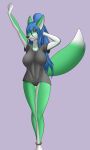  absurd_res anklet anthro aventis aventis_vixxx blue_hair bracelet breasts brown_eyes canid canine choker clothed clothing collar eyeshadow female fox fur green_body green_fur hair hi_res jewelry makeup mammal necklace shirt simple_background smile solo topwear underwear white_body white_fur 