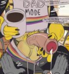  anthro at_work balls bodily_fluids coffee_mug cum cum_drip dripping duo foreskin genital_fluids genitals hi_res holding_penis jerro lgbt_pride male male/male multitasking musk_clouds penis precum precum_drip pride_color_flag pride_colors tongue tongue_out under_table working 