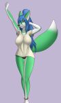  absurd_res anklet anthro aventis aventis_vixxx blue_hair bracelet breasts brown_eyes canid canine choker clothed clothing collar eyeshadow female fox fur green_body green_fur hair hi_res jewelry makeup mammal necklace shirt simple_background smile solo topwear underwear white_body white_fur 