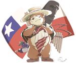  0ottotto0 2016 anthro biped black_nose brown_body canid canine canis chile chilean_flag clothed clothing domestic_dog flag food fruit grape hat headgear headwear kemono mammal plant slightly_chubby solo 