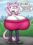  aeris_(vg_cats) big_breasts braless breasts clothing domestic_cat felid feline felis female fur hi_res huge_breasts hyper hyper_breasts mammal miles57 outside park pink_body pink_fur solo sweater topwear vg_cats webcomic white_body white_fur 