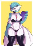  absurd_res big_breasts bikini blue_hair breasts clothing dr._voir eyewear female gardevoir glasses hair hi_res legwear lucyfercomic nintendo not_furry pok&eacute;mon pok&eacute;mon_(species) shiny_pok&eacute;mon solo swimwear thigh_highs video_games wide_hips 