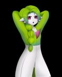  2022 black_background braided_hair braided_ponytail enrique849 gardevoir green_hair hair hands_behind_head hi_res humanoid jordevoir looking_at_viewer male nintendo not_furry open_mouth pok&eacute;mon pok&eacute;mon_(species) red_eyes simple_background solo video_games 