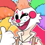  alfie(dexter&amp;friends) anthro buckteeth clothed clothing clown clown_makeup clownboi hi_res kangaroobun male sparkles teeth zero_pictured 