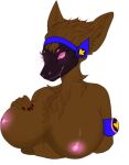  ang3rybunny armor big_breasts blue_armor breasts chest_tuft colored_nails female fleur-de-lis hand_on_breast huge_breasts nails neck_tuft nipples pacothegint pink_face pink_nipples protogen_visor smile solo tuft 