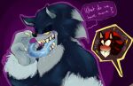  anthro blush bodily_fluids dialogue duo esegg eulipotyphlan long_tongue male male/male mammal saliva sega shadow_the_hedgehog sharp_teeth sonic_the_hedgehog_(series) sonic_the_werehog sonic_unleashed steam teeth tongue tongue_out were wereeulipotyphlan werehog 