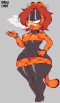  absurd_res anthro breasts cigarette cleavage clothed clothing collar crossgender domestic_cat felid feline felis female garfield_(series) garfield_the_cat grey_background hi_res mammal mtf_crossgender panties simple_background smoking solo sparklecandie spiked_collar spikes thick_thighs underwear wide_hips 