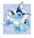  :o blue_eyes border commentary_request full_body highres kotone11152 no_humans open_mouth pokemon pokemon_(creature) solo standing toes tongue twitter_username vaporeon white_border 