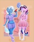  anthro breasts clothed clothing drinking_milk duo equid equine female female/female fluffy friendship_is_magic hair hasbro hi_res horn legwear levitation mammal milk mistleinn my_little_pony purple_eyes purple_hair starlight_glimmer_(mlp) stockings trixie_(mlp) underwear unicorn 