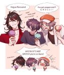  3boys black_choker black_hair blue_eyes choker earrings eating english_text food grin hair_ornament hairclip highres holding holding_food holding_ice_cream ice_cream_cone indie_virtual_youtuber jacket jewelry light_brown_hair looking_at_another male_focus multicolored_hair multiple_boys mysta_rias necklace nijisanji nijisanji_en open_mouth orange_headwear purple_eyes purple_hair red_choker red_hair short_hair short_sleeves shoto_(vtuber) single_earring smile streaked_hair sunglasses tassel tassel_earrings virtual_youtuber vox_akuma white_jacket yellow_eyes yue_yue1102 