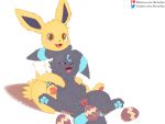  2022 4:3 absurd_res blush bodily_fluids canid canine digital_media_(artwork) duo eeveelution egg embrace female feral genital_fluids genitals hand_on_stomach happy hi_res hug hugging_from_behind jolteon looking_down looking_pleasured male male/female mammal nintendo oviposition pawpads paws pok&eacute;mon pok&eacute;mon_(species) pregnant pregnant_female pussy sitting soruchee soruchee_(soruchee) syna_the_umbreon text tongue umbreon url video_games 