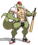  2022 abs absurd_res anthro baseball_(sport) baseball_bat baseball_cap bat_(object) big_muscles body_hair bulge chest_hair clothed clothing darknaigart dinosaur english_text facial_hair footwear hat headgear headwear hi_res holding_object jace_(darknaig) jockstrap male muscular muscular_anthro muscular_male navel number obliques open_clothing open_shirt open_topwear pecs plantigrade reptile scalie shadow shirt shoes simple_background smile smirk socks solo sport standing tattoo text text_on_clothing text_on_jockstrap text_on_underwear theropod thick_thighs topwear tyrannosaurid tyrannosaurus tyrannosaurus_rex underwear white_background 