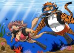  anthro bikini bubble canid canine canis chef_cheiro_(character) clothing duo felid female flippers hand_holding male male/female mammal okane_akemi pantherine scuba scuba_diver scuba_diving scuba_gear swimwear tiger underwater water wolf wolfmaster 