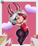  2022 absurd_res anthro big_butt big_legs bunny_costume butt chibi chubby_anthro chubby_female clothed clothing cosplay costume digital_media_(artwork) domestic_pig fake_ears fake_rabbit_ears female hair hi_res holidays linyxart mammal pig_nose pose short_hair short_stack slightly_chubby solo solo_focus suid suina sus_(pig) valentine&#039;s_day 