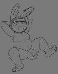  animal_crossing anthro balls belly bodily_fluids chubby_anthro chubby_male genitals grey_background greyscale humanoid_genitalia humanoid_penis lagomorph leporid locitony long_ears male mammal monochrome navel nintendo nipples nude penis question_mark rabbit simple_background snake_(animal_crossing) solo sweat video_games 