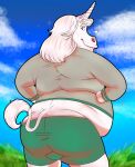  anthro belly belly_overhang butt_cleavage chubby_male equid equine eric_dream_everyotherheart hi_res horn jeff_(luck) looking_at_viewer looking_back luck_(movie) male mammal mature_male overweight overweight_male solo unicorn unicorn_horn 