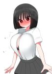  1girl absurdres blush bob_cut breasts buttons curvy glasses highres huge_breasts original popped_button school_uniform shirt skirt surprised white_shirt zurikishi 