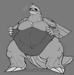  5_fingers ambiguous_gender anthro belly big_belly black_sclera claws fingers greyscale hi_res legendary_pok&eacute;mon locitony monochrome navel nintendo overweight overweight_ambiguous overweight_anthro palkia pok&eacute;mon pok&eacute;mon_(species) question_mark simple_background solo video_games wings 