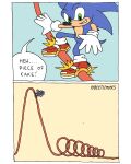 anthro balancing beetlemoses blue_background blue_body clothing comic dialogue english_text eulipotyphlan euthanasia_coaster footwear gloves green_eyes handwear hedgehog hi_res humor imminent_death male mammal pipe quills sega shoes simple_background smile sneakers solo sonic_the_hedgehog sonic_the_hedgehog_(series) sparks speech_bubble text yellow_background 