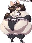  anthro big_breasts big_butt blush bow breasts butt butt_shot clothing female hi_res high_heels huge_breasts huge_butt huge_thighs hyper hyper_breasts hyper_butt hyper_hips hyper_thighs impaledwolf maid_uniform mammal mouse murid murine overweight overweight_female panties rodent rose_(disambiguation) solo thick_thighs underwear uniform veil 
