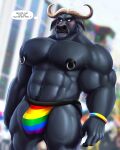  anthro blush bovid bovine bulge chief_bogo clothed clothing disney dream_and_nightmare hi_res jockstrap jockstrap_only lgbt_pride male mammal muscular nipple_piercing nipples piercing topless true_buffalo underwear water_buffalo zootopia 