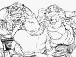  2022 alcohol anthro beer beverage blush bottomwear canid canine canis clothing domestic_dog drinking drunk eyes_closed felid group hi_res humanoid_hands kemono lion lying male mammal overweight overweight_male pantherine pommn_mn shirt shorts sitting sketch substance_intoxication tiger topwear ursid 
