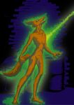  2007 anthro barefoot biped brick_wall canid canine digitalvg feet fox genitals male mammal nude penis solo standing wall_(structure) yellow_eyes 
