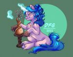  blue_hair clay dragonfoxgirl equid equine glowing hair hasbro hi_res horn izzy_moonbow_(mlp) levitation magic mammal messy_hair mlp_g5 my_little_pony pot_(disambiguation) pottery sparkles unicorn 