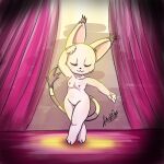  bandai_namco breasts dancing digimon digimon_(species) eyes_closed female gatomon genitals hi_res nude pussy redbright_(artist) solo white_body 
