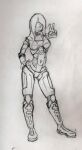  anthro female gesture graphite_(artwork) hair hair_over_eye half-life hand_on_hip headcrab hev_suit lamarr monochrome navel one_eye_obstructed pencil_(artwork) skintight_suit solo traditional_media_(artwork) unknown_artist v_sign video_games 