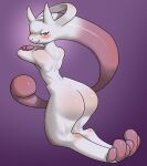  3_fingers 3_toes anthro arm_support athletic big_butt blush butt digitigrade feet female fingers glistening glistening_body grey_body half-closed_eyes head_tail hi_res legendary_pok&eacute;mon looking_back mega_evolution mega_mewtwo mega_mewtwo_y meggy_(mikaelkristiak) mewtwo mikaelkristiak narrowed_eyes nintendo nipples pink_butt pinup pok&eacute;mon pok&eacute;mon_(species) pose presenting presenting_hindquarters purple_background purple_fingers purple_nipples purple_toes red_eyes simple_background smile solo toes video_games wide_hips 
