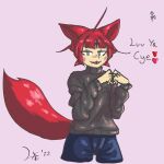  &lt;3 2022 ambiguous_gender animal_humanoid baggy_clothing blush bottomwear canid canid_humanoid canine canine_humanoid clothing cute_fangs english_text fluffy fluffy_tail fox_humanoid freckles hi_res humanoid looking_at_viewer mammal mammal_humanoid open_mouth popee_(crbree) pupils salaciouslx shorts signature simple_background slit_pupils solo sweater text tongue topwear turtleneck 