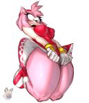  amy_rose anthro blush boots bottomwear breasts clothing dress esahma eulipotyphlan female footwear gloves green_eyes hair handwear hedgehog hi_res jumping low-angle_view mammal miniskirt pink_body pink_hair sega simple_background skirt solo sonic_the_hedgehog_(series) thick_thighs white_background wide_eyed 