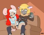  anthro bedroom_eyes blonde_hair blood bodily_fluids breasts buckteeth butt cleavage clothed clothing dominant dominant_female duo female fully_clothed furniture grin grinding hair hi_res jacket joaoppereiraus male male/female mammal mouse murid murine narrowed_eyes nosebleed on_lap rat rodent rubbing seductive sitting sitting_on_lap smile sofa submissive submissive_male suggestive teasing teeth text thick_thighs topwear waylon_(thecosmicwolf33) 