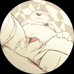  0ottotto0 2017 absurd_res anthro belly big_belly bottomwear bulge clothing group hi_res kemono macro male mammal moobs navel nipples overweight overweight_male shorts sitting size_difference underwear ursid 