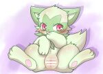  blush burakura_inu censor_bar digitigrade feet female feral fluffy fluffy_tail genitals green_body looking_away neck_tuft nintendo plump_labia pok&eacute;mon pok&eacute;mon_(species) presenting presenting_pussy pussy red_eyes sitting soles solo sprigatito tongue tongue_out tuft video_games 