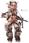  1girl animal_ear_fluff animal_ears bangs black_gloves boots breasts camouflage camouflage_headwear camouflage_legwear camouflage_panties camouflage_shirt carrying_over_shoulder chestnut_mouth chinese_commentary chinese_text commentary_request dark-skinned_female dark_skin desert_camouflage fang_zhenjun fantasy full_body gloves gun hand_on_hip helmet knee_pads large_breasts linea_alba looking_at_viewer machine_gun medium_hair military military_helmet original panties republic_of_china_flag shirt shoulder_strap shrug_(clothing) simple_background suspender_panties suspenders tactical_clothes thigh_boots thigh_pouch thighhighs thighs translation_request underboob underwear weapon white_background white_hair yellow_eyes 