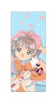  1girl absurdres bow brown_hair cardcaptor_sakura edoya_inuhachi green_eyes happy highres kinomoto_sakura magical_girl open_mouth orange_bow pink_headwear solo 