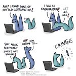  1:1 ambiguous_gender blue_body blue_fox_(foxes_in_love) blue_fur blue_tail canid canine comic computer dialogue duo english_text feral fox foxes_in_love fur green_body green_fox_(foxes_in_love) green_fur green_tail hi_res laptop male_(lore) mammal shadow simple_background text url 