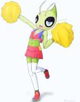  antennae_(anatomy) anthro anthrofied bedroom_eyes blue_eyes blush bottomwear breasts celebi cheerleader cheerleader_outfit clothed clothing footwear green_body green_wings hi_res humanoid insect_wings legendary_pok&eacute;mon legwear narrowed_eyes navel nintendo open_mouth pok&eacute;mon pok&eacute;mon_(species) pok&eacute;morph pom_poms raised_arm raised_leg seductive shoes shu-hoocooh simple_background skirt small_breasts small_waist solo stockings teeth teeth_showing teeth_visible topwear video_games white_clothing white_legwear white_stockings wings 