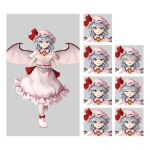  1girl angry back_bow bat_wings blue_hair blush border bow brooch character_name closed_eyes closed_mouth collared_shirt commentary_request embodiment_of_scarlet_devil expression_chart footwear_bow frilled_shirt frilled_shirt_collar frilled_skirt frilled_sleeves frills full_body grey_border happy hat hat_ribbon highres hoshiringo0902 jewelry lips mob_cap open_mouth pink_footwear pink_headwear pink_shirt pink_skirt puffy_short_sleeves puffy_sleeves red_bow red_eyes red_ribbon remilia_scarlet ribbon sad shirt short_hair short_sleeves simple_background skirt skirt_set smile solo standing surprised touhou v-shaped_eyebrows vampire waist_bow white_background white_wings wings wrist_cuffs 
