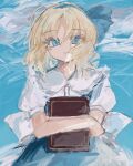  1girl absurdres alice_margatroid alice_margatroid_(pc-98) blonde_hair blue_eyes book bow crossed_arms facing_viewer grimoire_of_alice hair_bow highres holding holding_book looking_at_viewer smile touhou touhou_(pc-98) uran_92 